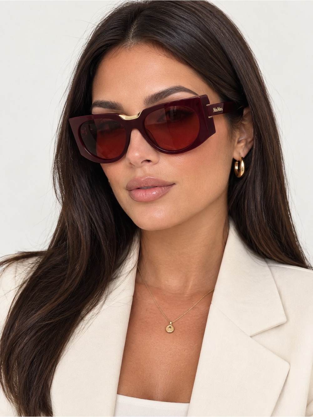 MaxMara Burgundy Shield Sunglasses with Gold Accent - Picture 2 of 10